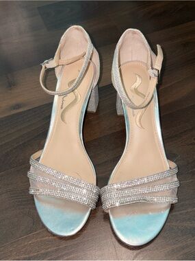Nina Silver Rhinestone Block Heels